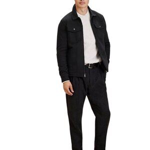 Banana Republic Ribbed Texture Jacket Black Full Zip Snap Pockets Size M